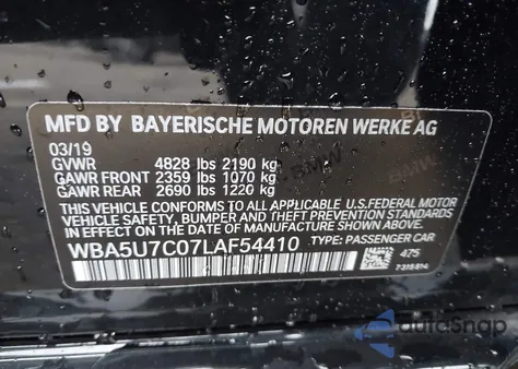 2020 BMW 3 Series M340I from USA, damaged, VIN WBA5U7C07LAF54410